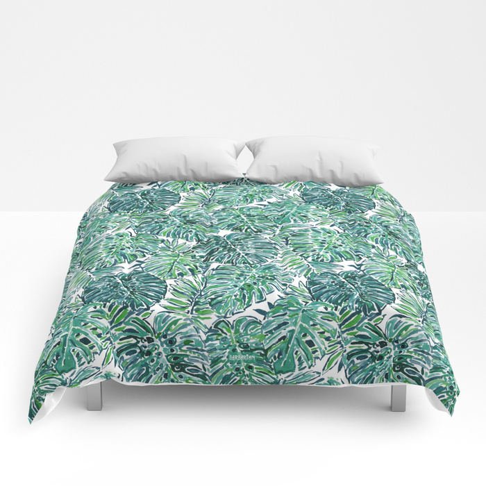 JUNGLE VIBES Green Tropical Monstera Leaves Bedding