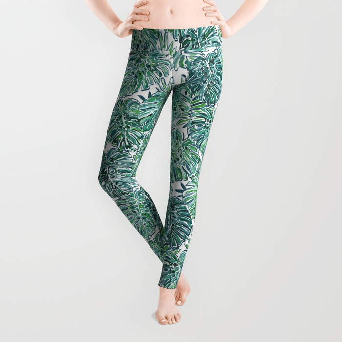 JUNGLE VIBES Green Tropical Monstera Leaves Leggings