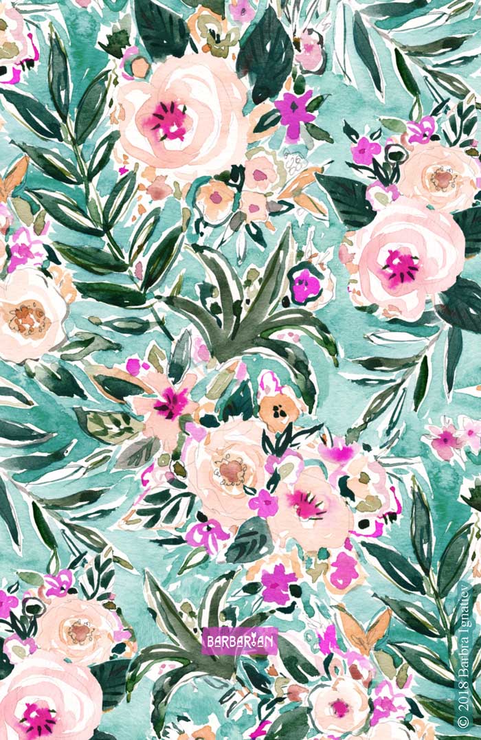 JUNGLE ROMANCE Aqua Tropical Floral