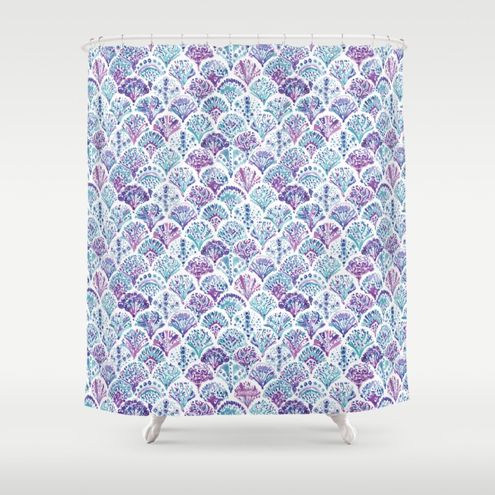CORAL CAMO Mermaid Fish Scales Pattern Shower Curtain