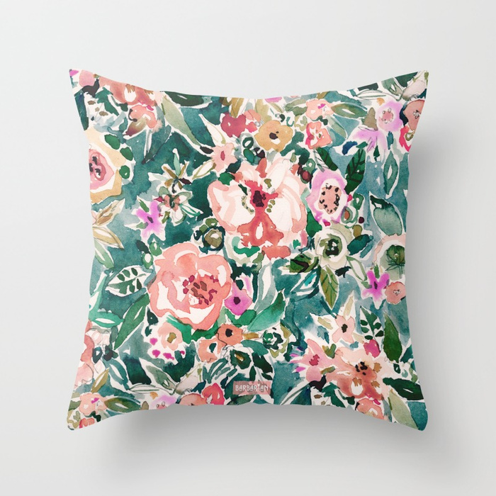 FLAGRANT AF Wild Green Colorful Floral Throw Pillow