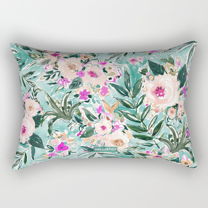 JUNGLE ROMANCE Mint Blush Tropical Floral Lumbar Pillow