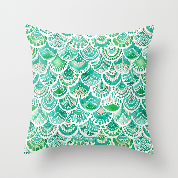 VENUS DE MER Green + Blush Mermaid Scales Pillow