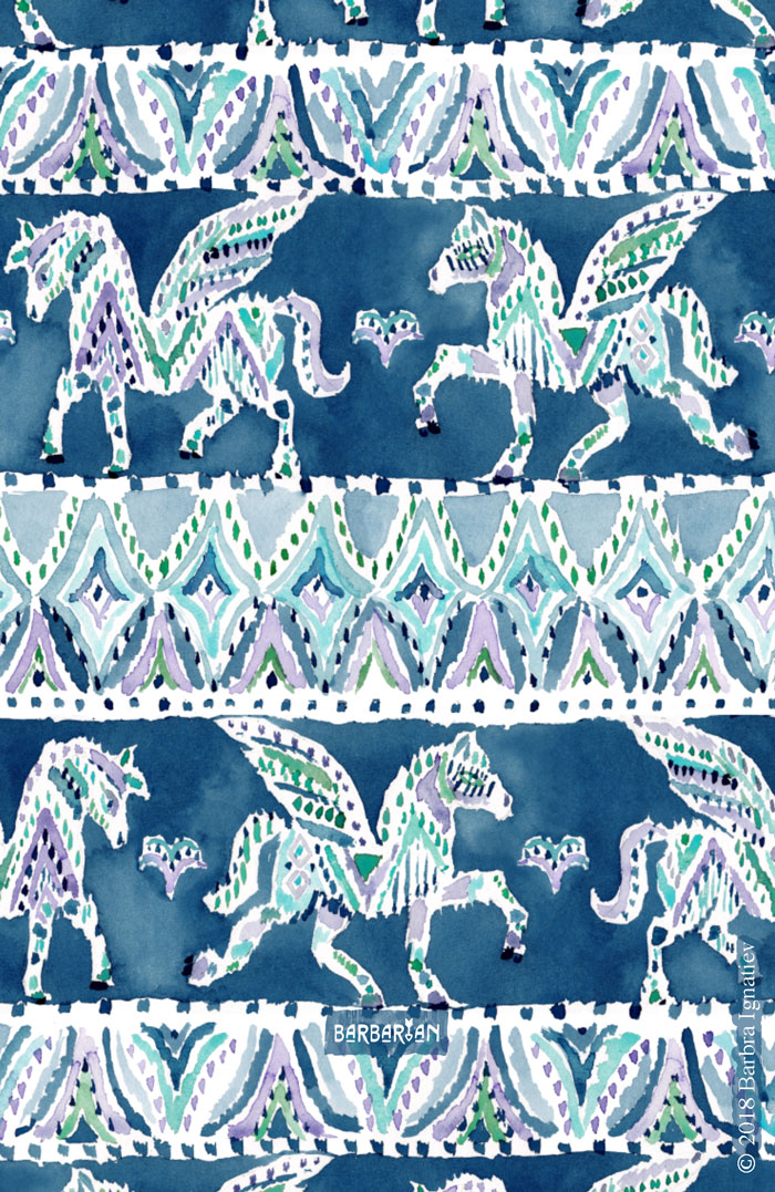 PEGASUS PARADE Navy Boho Print
