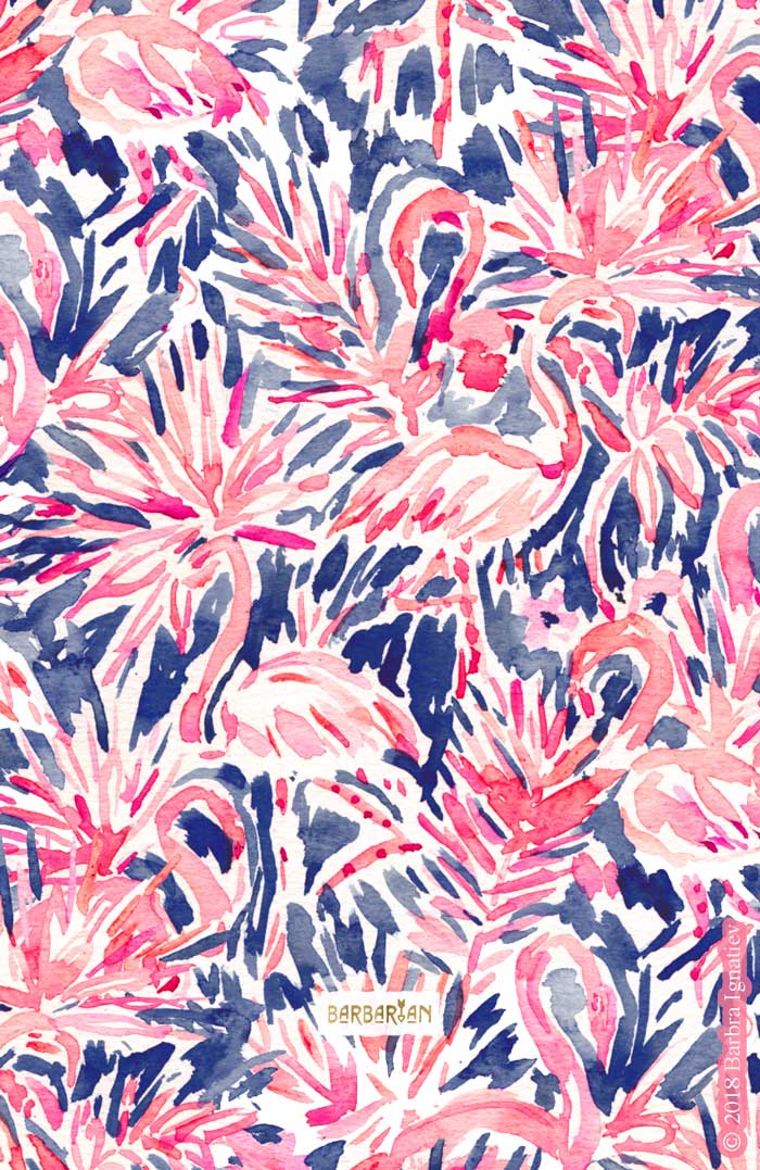 FLAMER LAGOON Navy Pink Flamingo Print