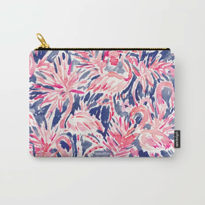 FLAMER LAGOON Navy Pink Flamingo Print pouch
