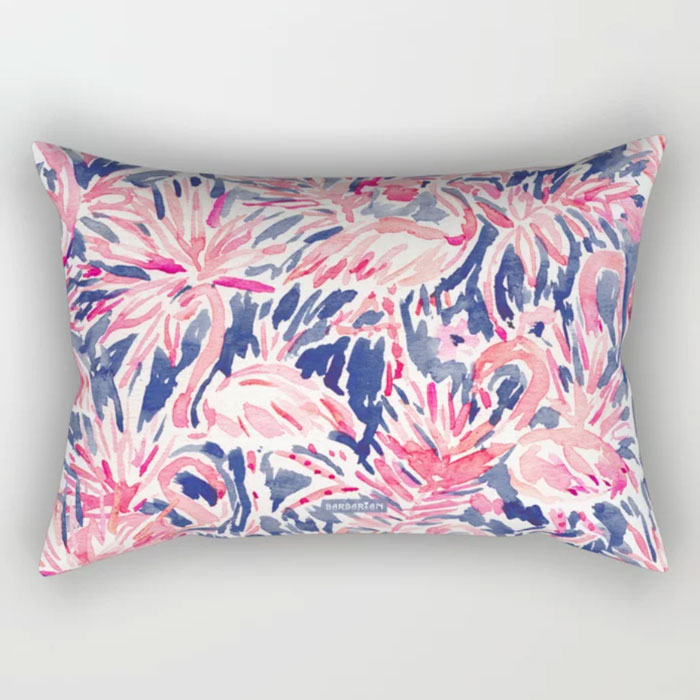 FLAMER LAGOON Navy Pink Flamingo Print Pillow
