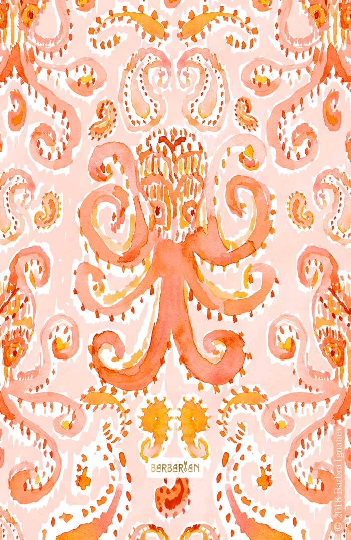 OCTOPUS PAISLEY Coral Coastal Print