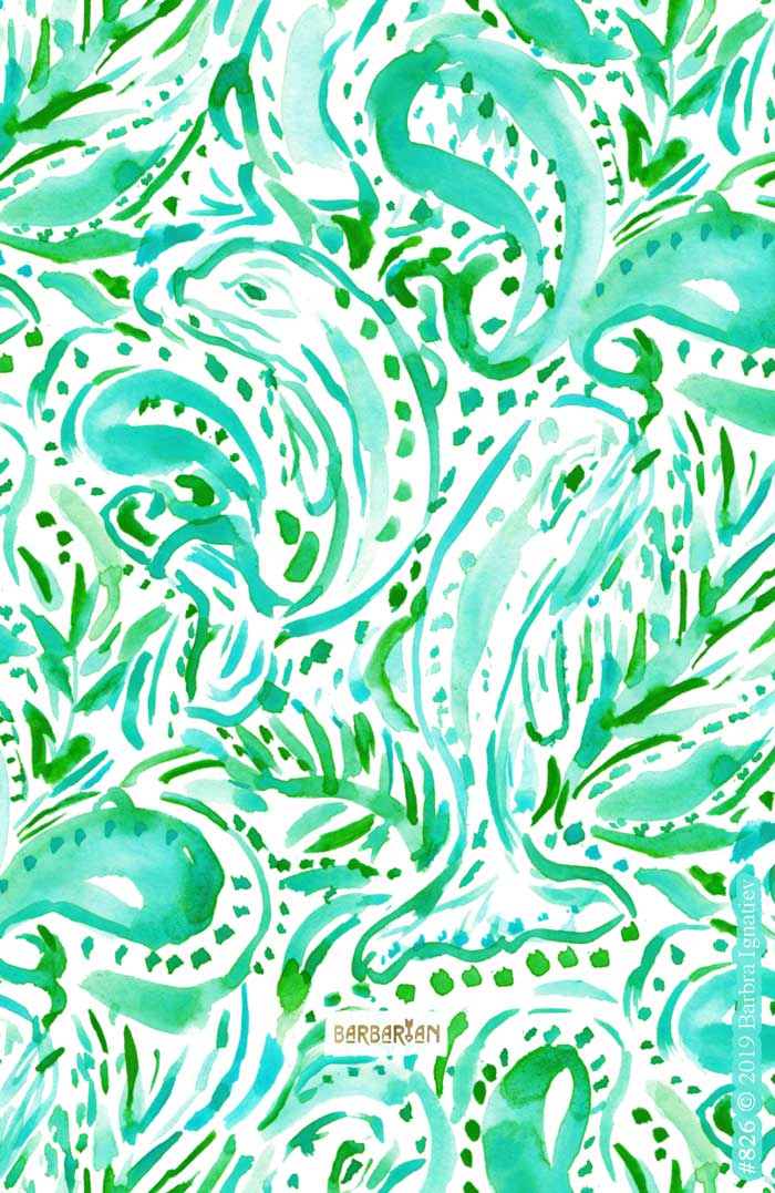 SEA SQUIRM Aqua Green Paisley