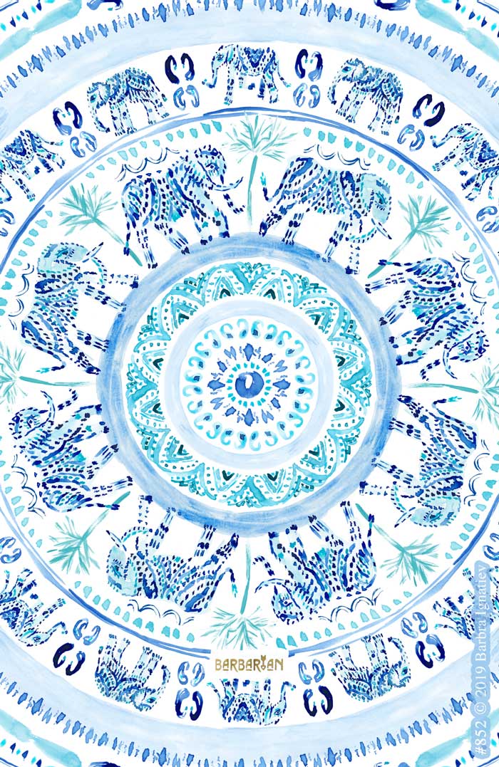ELEPHANTING Blue Elephant Boho Mandala